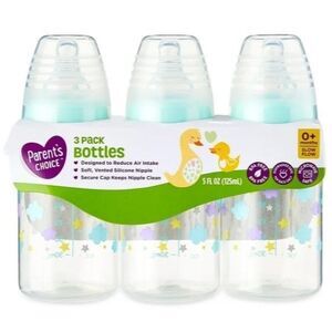 NEW 3 Pack Parent's Choice 5 oz Bottle 0+ months Slow Flow Soft Silicone Nipple
